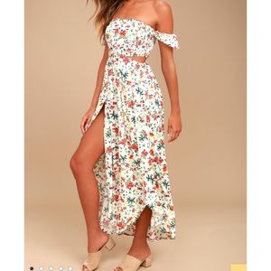 Floral off the shoulder midi dress with cut outs